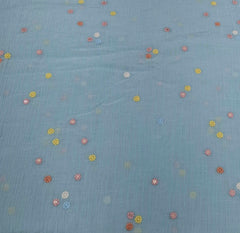 Pastel Blue Multicolor Butti Wrinkled Chanderi Embroidery