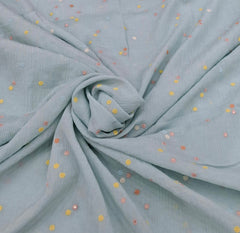 Pastel Blue Multicolor Butti Wrinkled Chanderi Embroidery