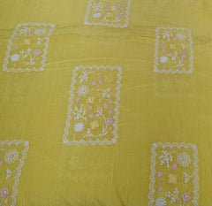 Yellow Multicolor Patchwork Wrinkled Chanderi Embroidery