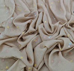 Beige Multicolor Butti Wrinkled Chanderi Embroidery