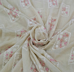 Beige Multicolor Patchwork Wrinkled Chanderi Embroidery