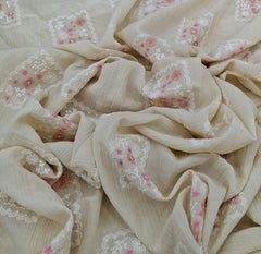 Beige Multicolor Patchwork Wrinkled Chanderi Embroidery