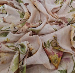 Pastel Pink Multicolor Floral Tissue Chanderi Print