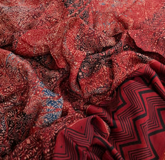 Red Black Brown Modal Satin Floral Ajrakh Print