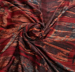 Red Brown Modal Satin Tribal Geometric Ajrakh Print