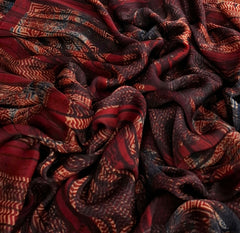 Red Brown Modal Satin Tribal Geometric Ajrakh Print