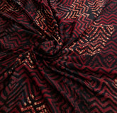 Red Black Modal Satin Tribal Chevron Ajrakh Print