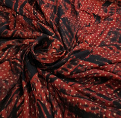Red Black Modal Satin Polka Animal Ajrakh Print