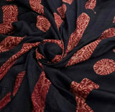 Black Red Modal Satin Floral Batik Ajrakh Print