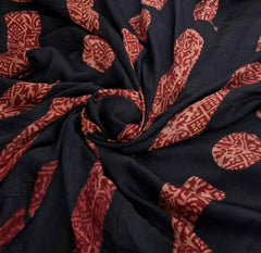 Black Red Modal Satin Floral Batik Ajrakh Print