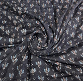 Black Navy Floral Butti Modal Satin Ajrakh Print