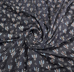 Black Navy Floral Butti Modal Satin Ajrakh Print