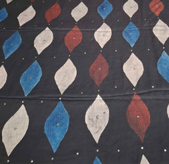 Black Blue Modal Satin Leaf Ajrakh Print