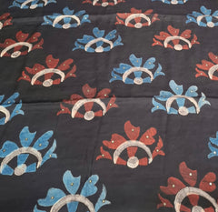 Black Red Blue Floral Modal Satin Ajrakh Print
