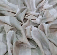 Green Beige Off White Striped Handloom Linen