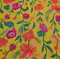 Yellow Floral Mul Cotton Printed