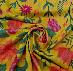 Yellow Floral Mul Cotton Printed