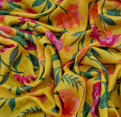 Yellow Floral Mul Cotton Printed