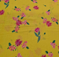 Yellow Floral Multicolour Mul Cotton Printed