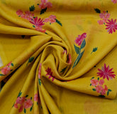 Yellow Floral Multicolour Mul Cotton Printed