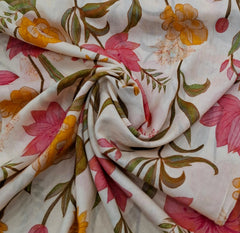 Cream Floral Mul Cotton Printed