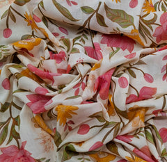 Cream Floral Mul Cotton Printed