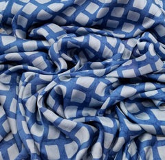 Cobalt Blue Checks Modal Satin Printed