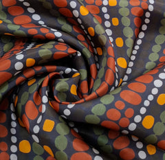 Black Green Multicolour Stripes Dotted Habutai Silk Printed