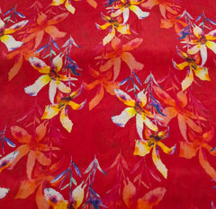 Red Yellow Floral Habutai Silk Printed