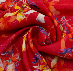 Red Yellow Floral Habutai Silk Printed