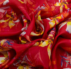Red Yellow Floral Habutai Silk Printed