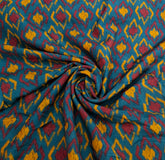 Teal Blue Geometric Ikkat Muslin Printed