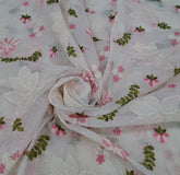Off White Pink Floral Jal Thread Mul Chanderi Embroidery