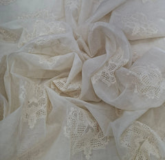 Off White Cut Work Floral Thread Mul Chanderi Embroidery