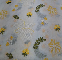 Off White Yellow Floral Jal Thread Mul Chanderi Embroidery