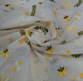 Off White Yellow Floral Jal Thread Mul Chanderi Embroidery
