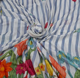 Blue Stripes Floral Daman Mul Cotton Printed