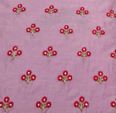 Onion Pink Floral Thread & Zari Chanderi Embroidery