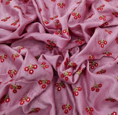 Onion Pink Floral Thread & Zari Chanderi Embroidery