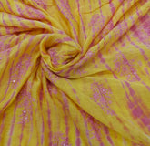 Yellow Pink Tye Dye Floral Thread & Sequin Mul Chanderi Embroidery