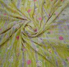 Lime Green Lavender Tye Dye Floral Thread Mul Chanderi Embroidery