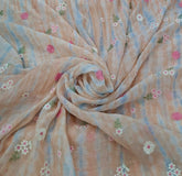 Peach Blue Tye Dye Floral Thread Mul Chanderi Embroidery
