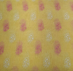 Yellow Off White Floral Motifs Thread Mul Chanderi Embroidery