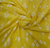 Yellow Tree Thread & Sequin Mul Chanderi Embroidery