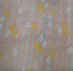 Peach Blue Tye Dye Tree Thread Mul Chanderi Embroidery
