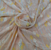 Peach Blue Tye Dye Tree Thread Mul Chanderi Embroidery