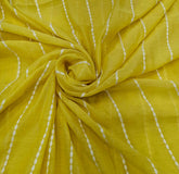 Yellow Stripes Thread Mul Chanderi Embroidery