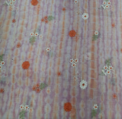 Lilac Rust Tye Dye Floral Thread Mul Chanderi Embroidery