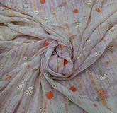 Lilac Rust Tye Dye Floral Thread Mul Chanderi Embroidery
