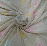 Beige Floral Multicolour Thread Mul Chanderi Embroidery